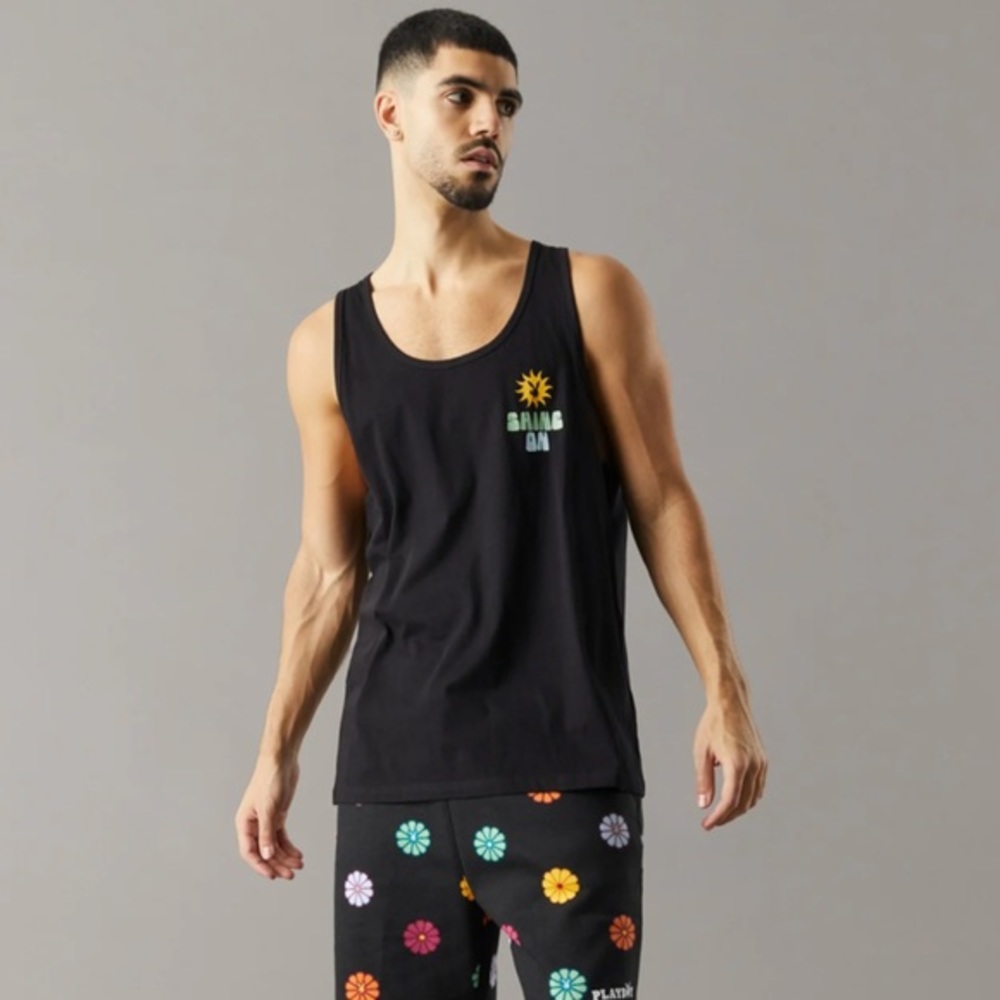 Brand New men’s PLAYBoY Black tank NWT top multi sizes soft beach summer workout